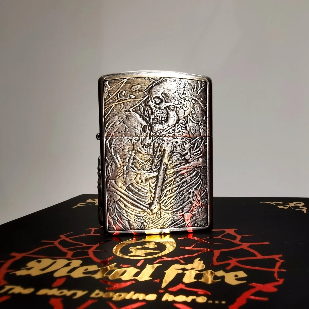 ZIPPO正版打火机 至死不渝芝宝正品礼物盔甲古银防风DY9910FD