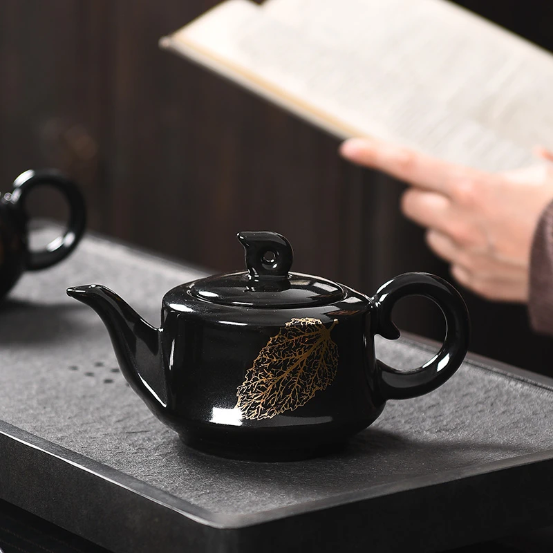 陶福气黑天目建盏茶壶 家用创意金木叶盏茶壶泡茶器茶具茶壶零配
