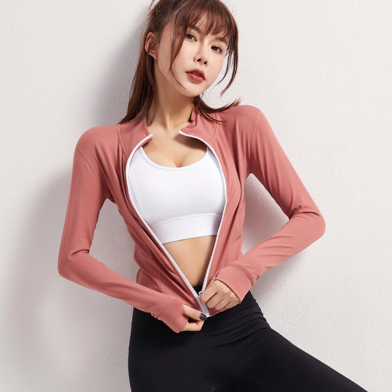 瑜伽服女修身显瘦健身速干上衣长袖拉链开衫训练跑步运动外套