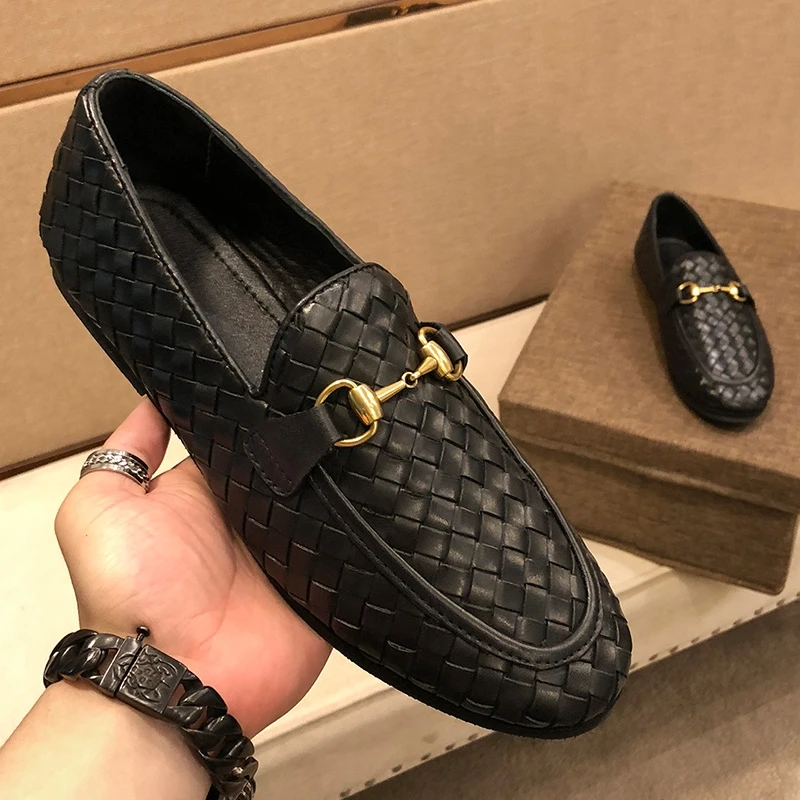 新款手工编织真皮一脚蹬时尚潮流编织男鞋A2-5