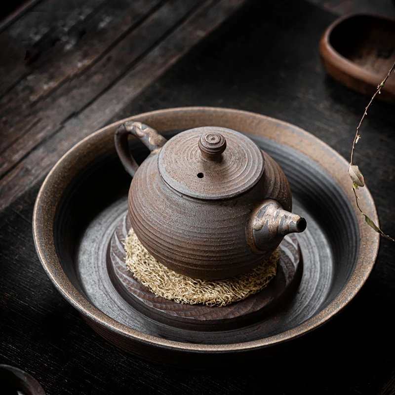 中式壶承粗陶干泡台圆形家用茶具配件壶底座承托茶壶垫复古手工