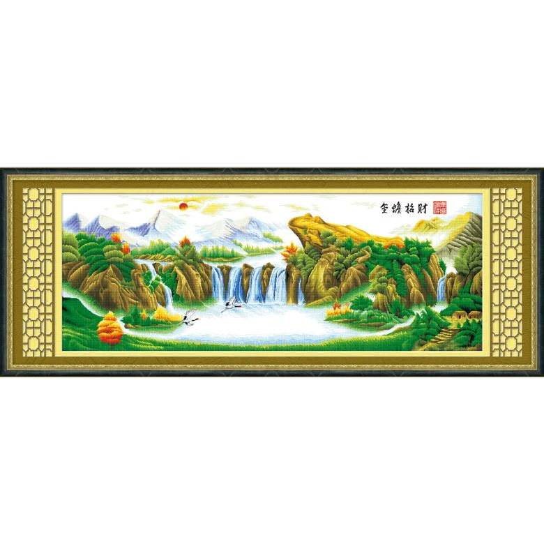 K100十字绣客厅山水画 2018 新款 清新自然风大幅简单绣金蟾招财