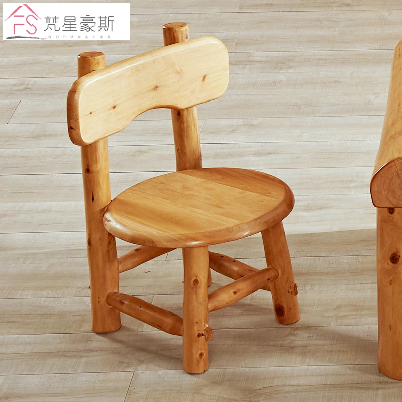 中式纯实木学习椅简约餐桌椅柏木椅子原木靠背椅圆凳子木质儿童椅