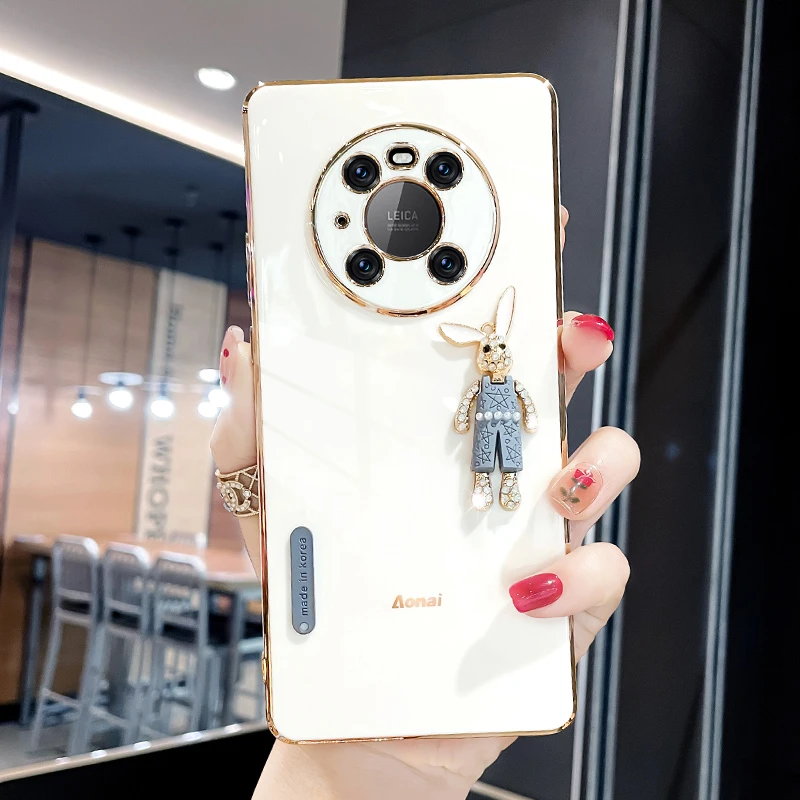 适用华为mate40 pro手机壳女款电镀兔子高档软壳硅胶防摔全包镜头