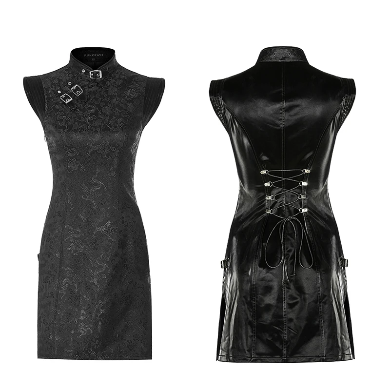 PUNKRAVE中国风改良式旗袍裙收腰显瘦朋克性感连衣裙女WQ-482LQF