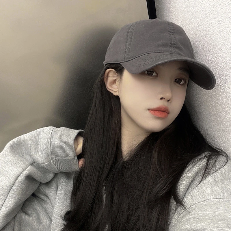 新款百搭棒球帽洋气灰色鸭舌帽子显脸小休闲时尚软顶防晒鸭舌帽女