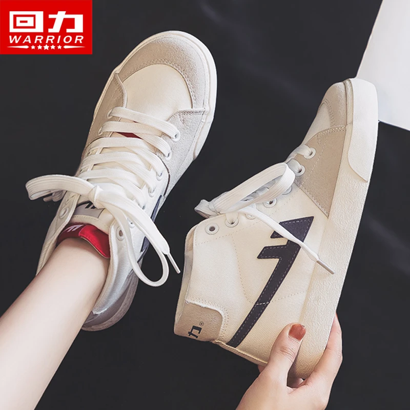 Warrior/回力帆布鞋女2023秋季新款爆款高帮百搭软底休闲小白鞋子