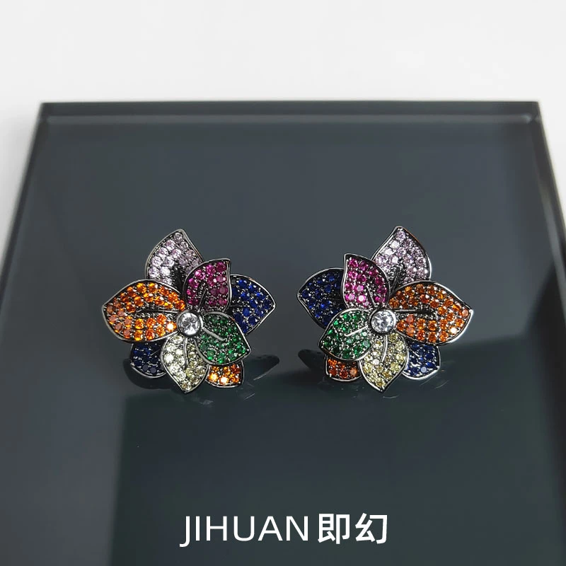 即幻 铜合金耳饰 ♦花约 欧洲设计师款混彩轻奢花朵耳环 Z-4507