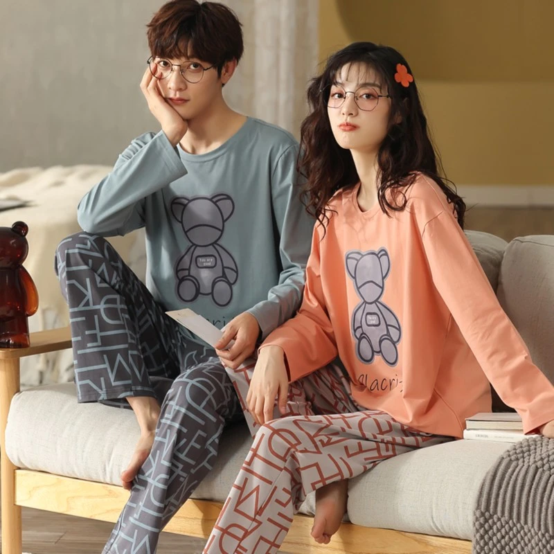 春秋款情侣睡衣女长袖情侣装男士睡衣休闲男女同款纯棉情侣家居服