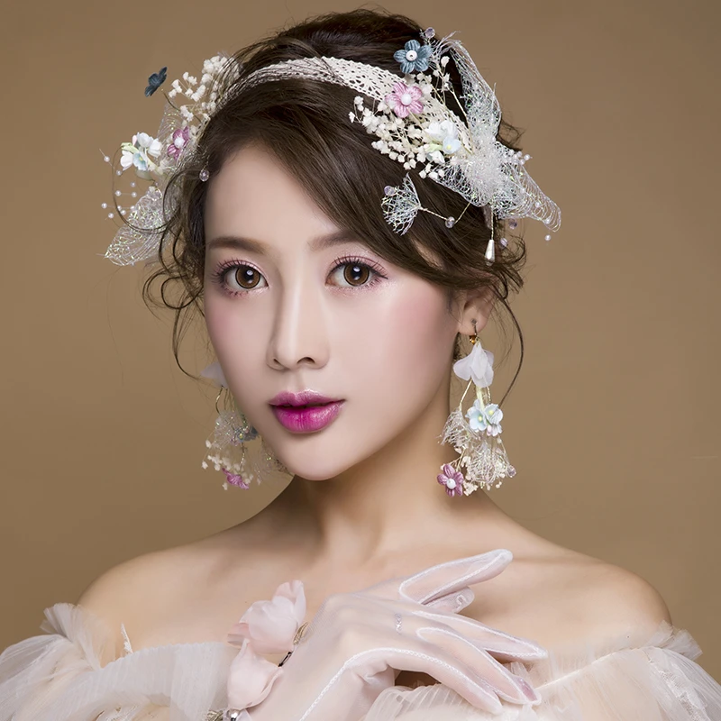 红薇新娘头饰森系仙美结婚头饰韩式婚纱礼服配饰干花发饰2021新款