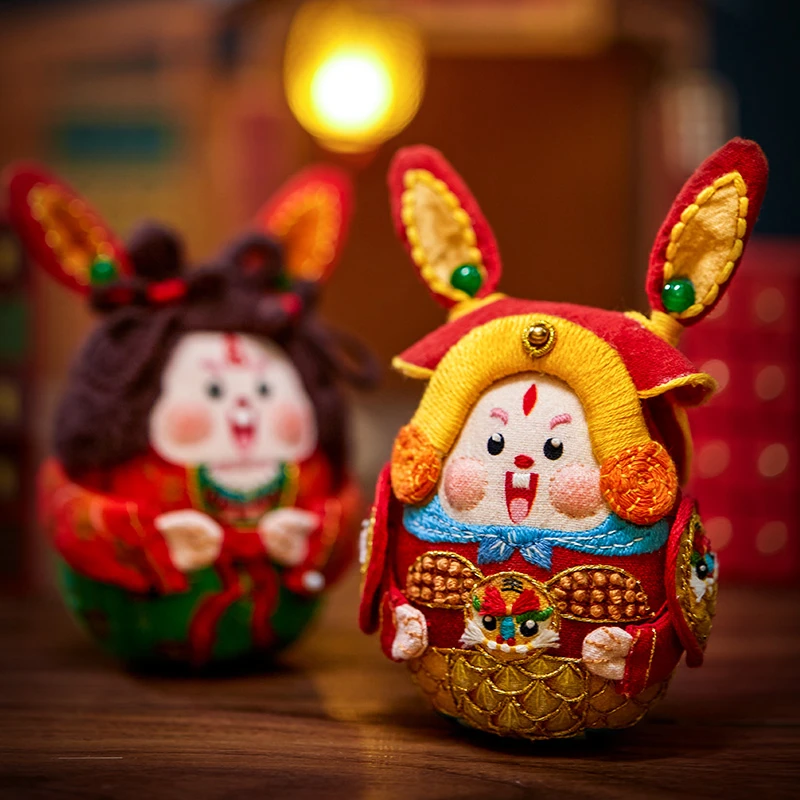 阿卡手工刺绣diy自缝制兔爷玩偶布偶材料包制作情侣中秋礼物摆件