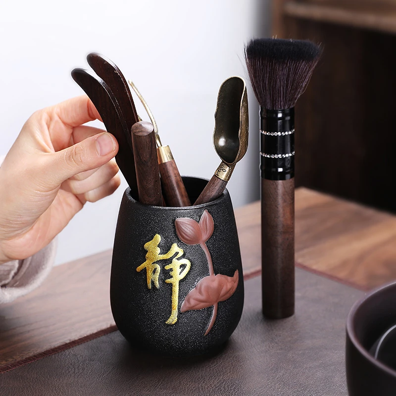 茶道六君子套装泡茶功夫茶具工具配件整套黑檀实木茶勺茶针茶夹