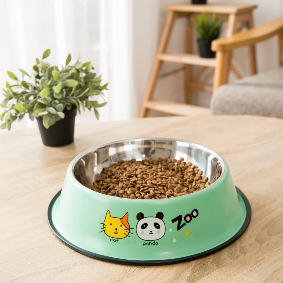 狗狗猫咪不锈钢印花单碗吃饭中小型防打翻狗食盆不锈钢狗饭盆4970