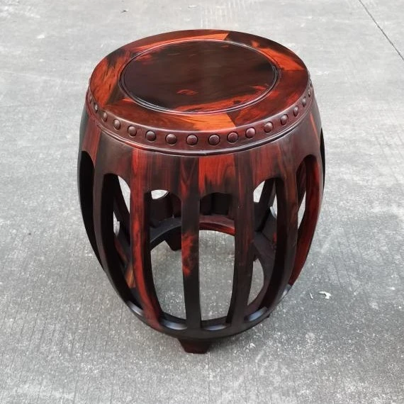 大红酸 鼓凳圆凳明式原木实木家具客厅圆凳子餐桌圆凳算卯结构