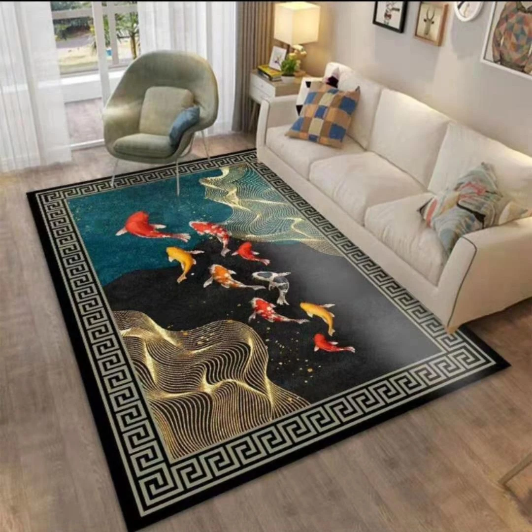 【雨润地毯】新中式九条锦鲤客厅地毯金钻绒