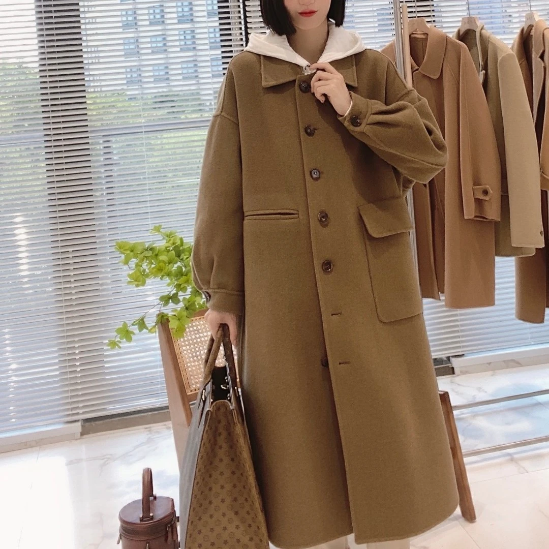 徐大可双面呢大衣女中长款2023年春季新款宽松羊毛大衣毛呢外套