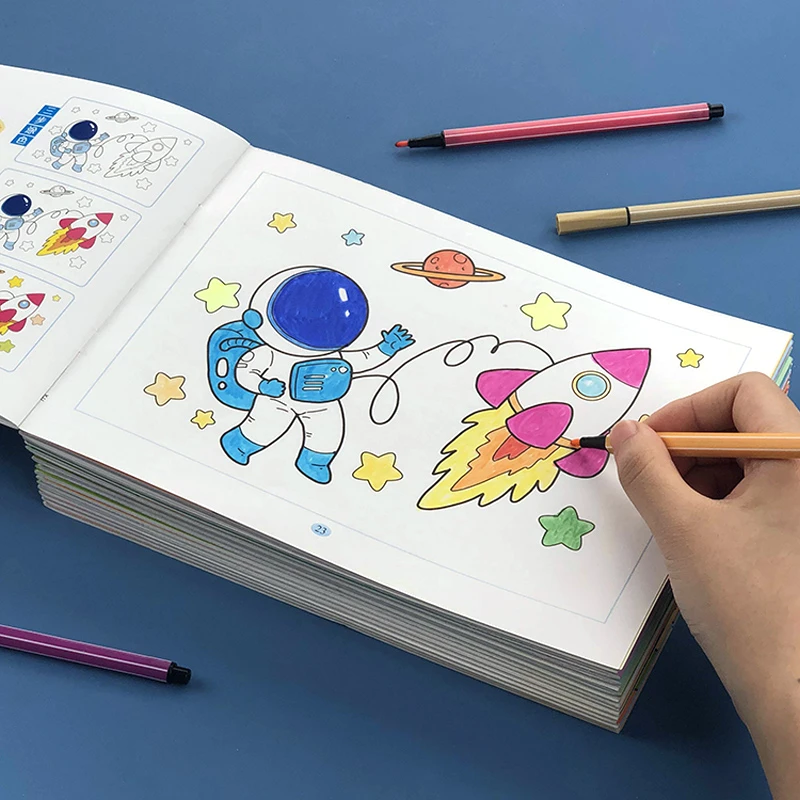 儿童水彩笔画画书幼儿园涂鸦填色绘本涂色画2-3-4-6岁宝宝涂色本