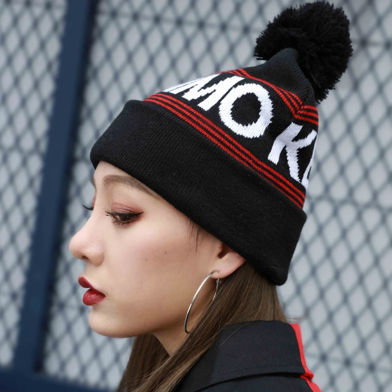 帽子女冬毛球针织帽双层卷边保暖毛线帽韩版百搭日系冷帽男潮牌