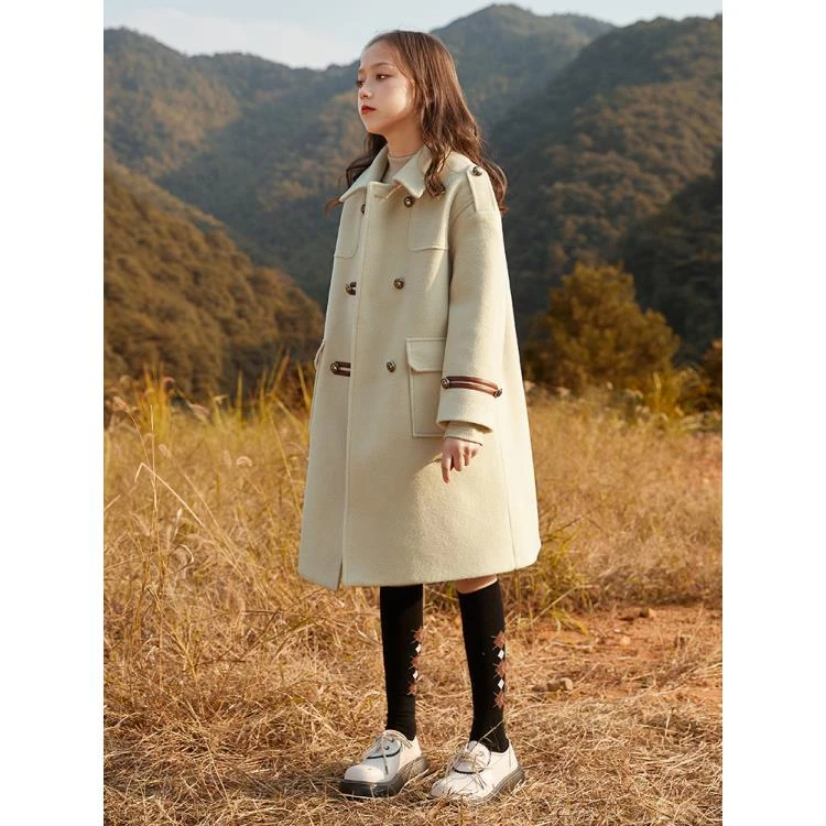 5167女大童毛呢大衣加厚儿童外套中长款2023新款洋气冬装洋气亲子