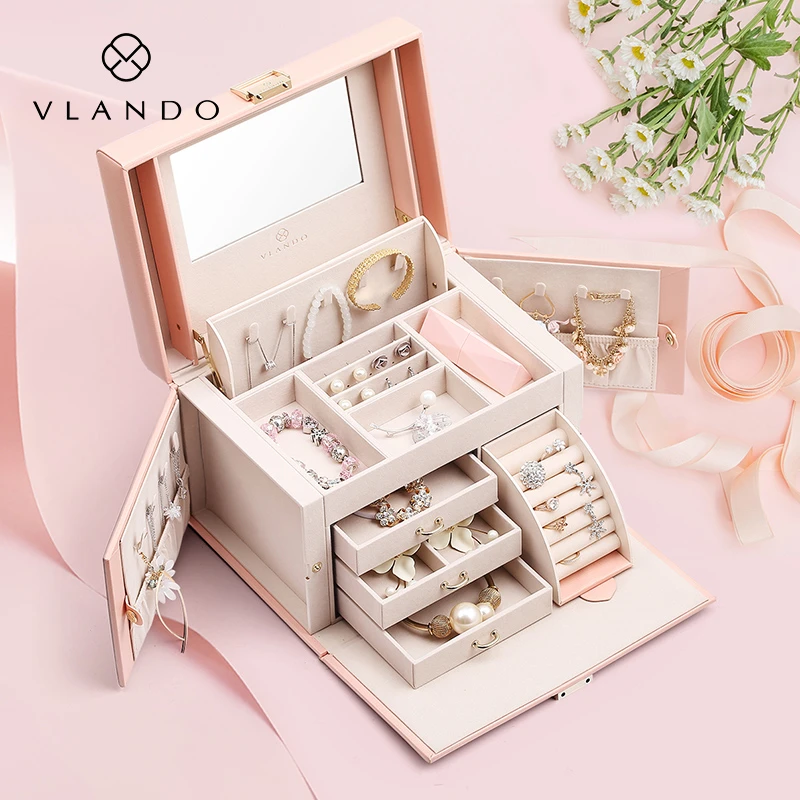 VLANDO/唯兰朵皮首饰收纳盒多层家用轻奢高档戒指送女友老婆礼物