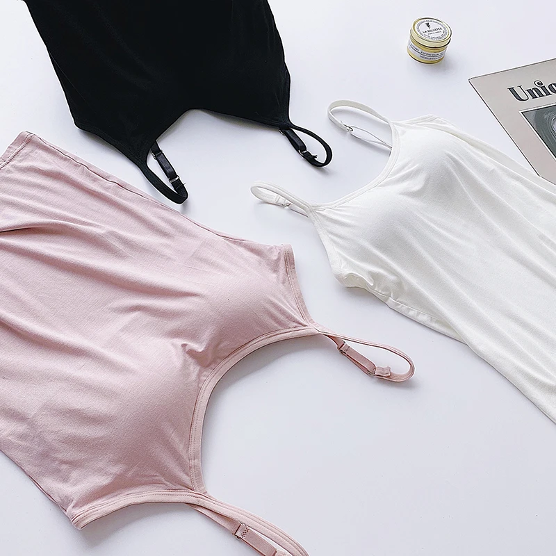 莫代尔带胸垫吊带背心女瑜伽大码打底文胸罩杯无钢圈一体式内衣夏