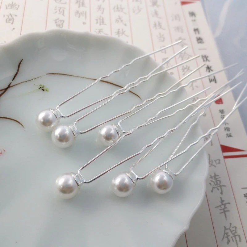 珍珠簪点缀小u钗发簪子汉服发饰盘发古装头饰红楼梦黛玉簪珠古风