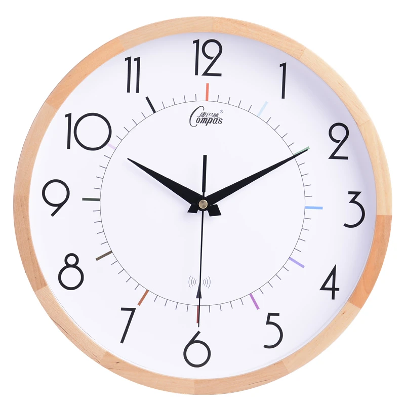 康巴丝（Compas）北欧系木壳三代智能电波钟挂钟客厅卧室圆形时钟