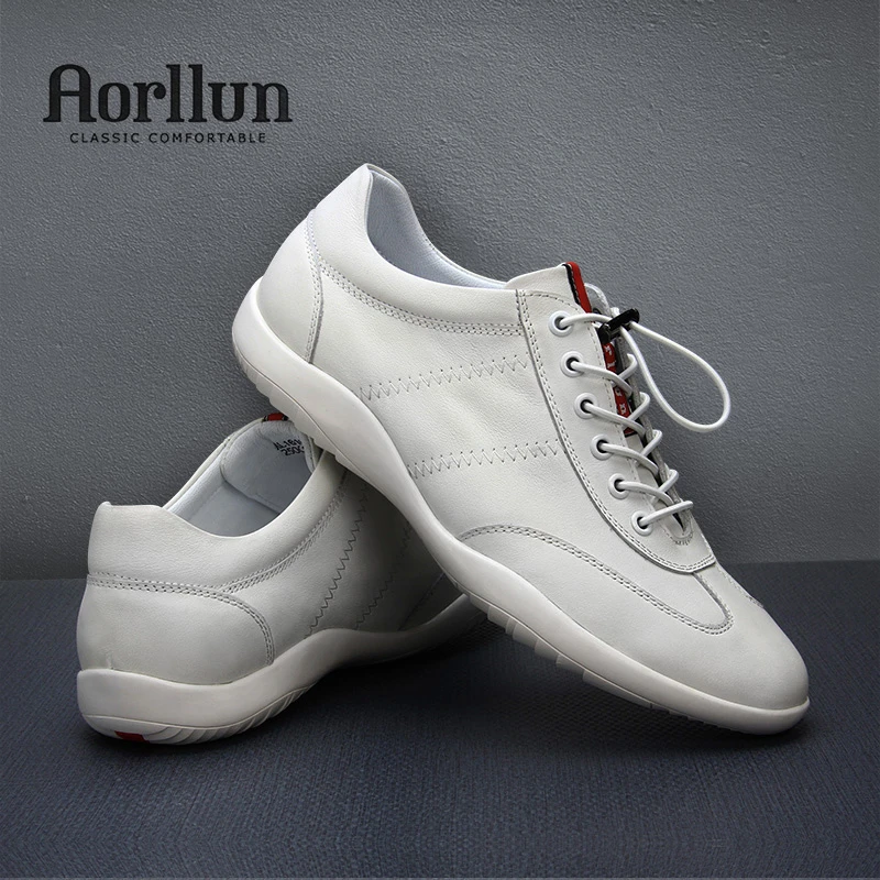 Aorllun/奥勒伦皮鞋男真皮英伦时尚运动休闲鞋纯牛皮男士小白鞋