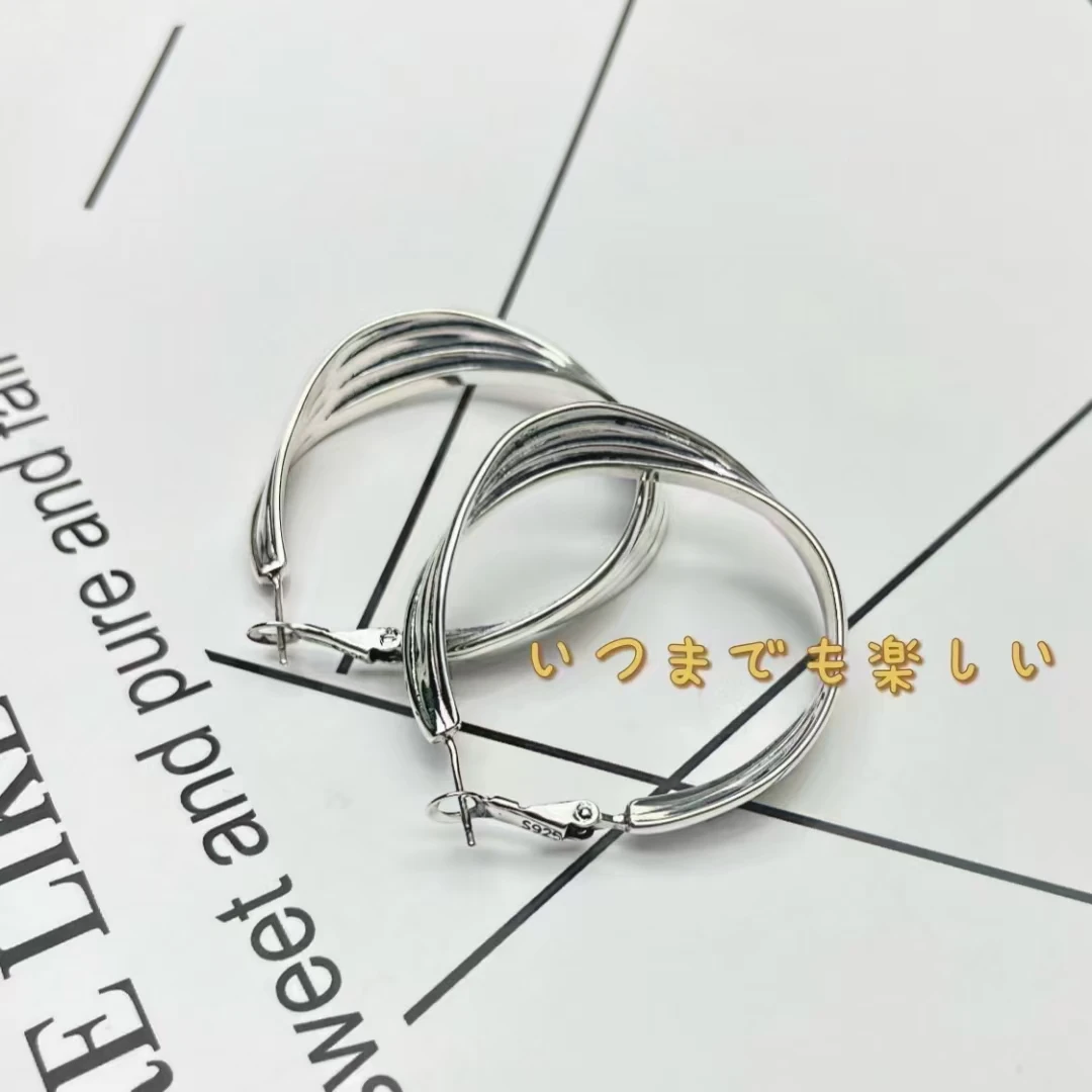 925银耳饰 【軒喜枫】925银时尚交错大耳环耳圈圆环简约个性圆圈