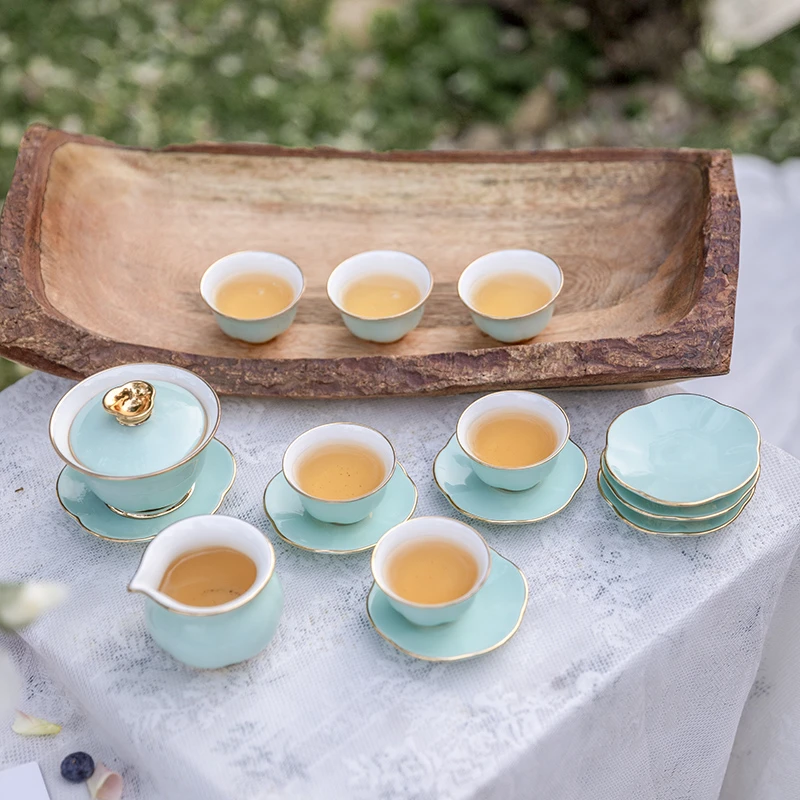 安娜16点蒂芙蓝（功夫茶具）精致中式骨瓷茶杯家用礼盒套装