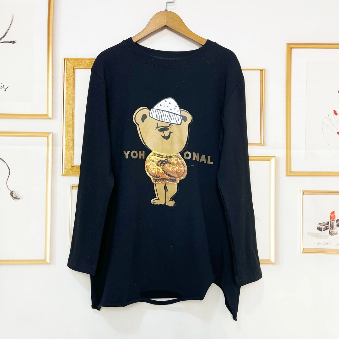 春季女装2022新款圆领纯棉显瘦套头小熊长袖百搭款