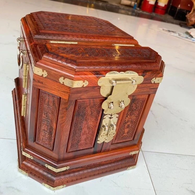 大红酸枝丹凤朝阳首饰盒中国风红木化妆盒复古风结婚珠宝收纳盒