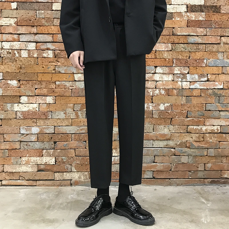 春秋款西裤男港风宽松直筒九分裤男韩版潮流垂感阔腿休闲长裤加绒
