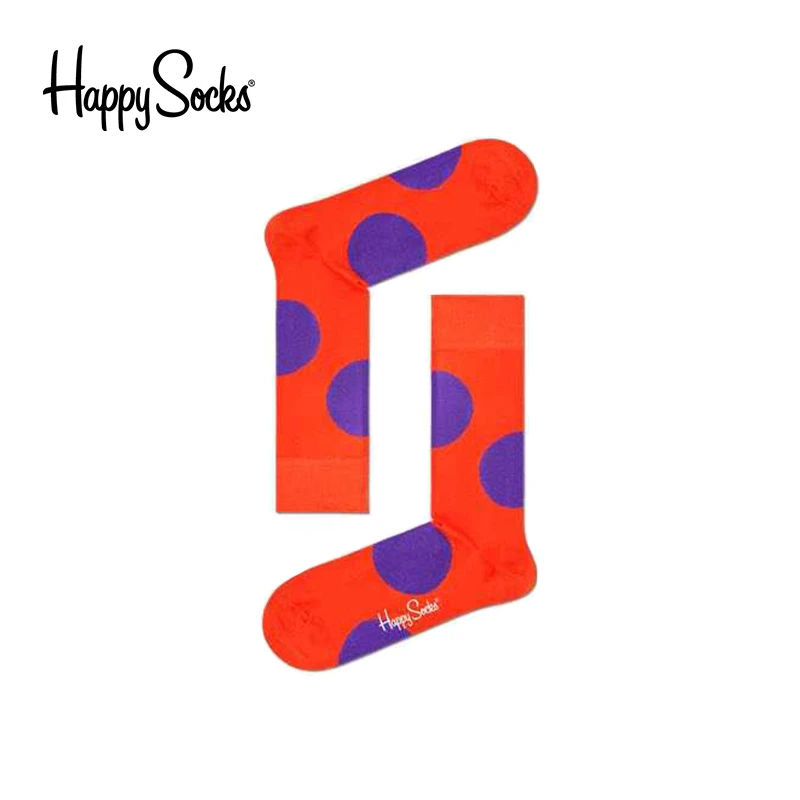 HappySocks情侣款大波点红色中筒袜子JUB01-2900潮袜时尚篮球袜
