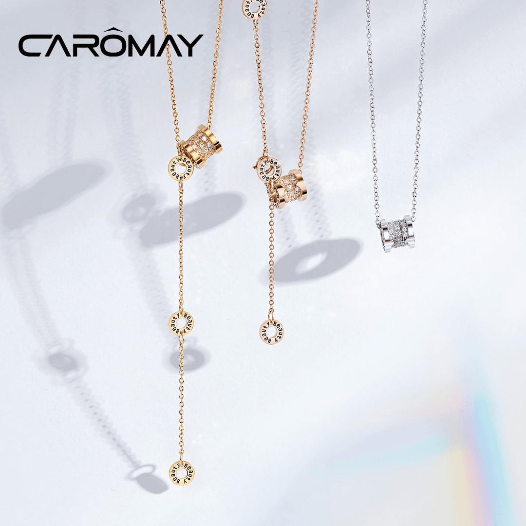 链子925银合成锆石 CAROMAY小蛮腰项链925纯银经典百搭颈链X3792