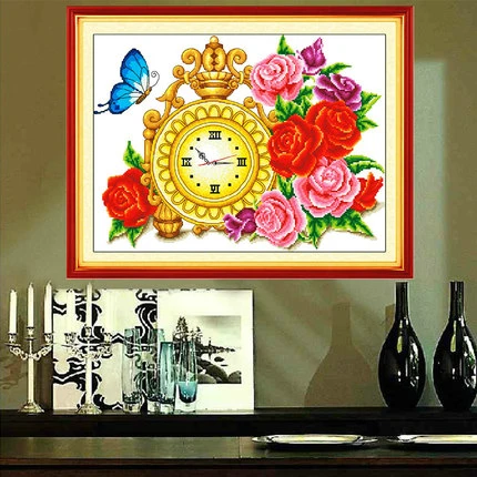 十字绣2025新款客厅钟表手工自己绣花卉古典花种卧室温馨简约现代