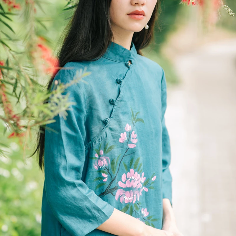 新式七分袖连衣裙旗袍中式国风中长款改良版年轻款宽松