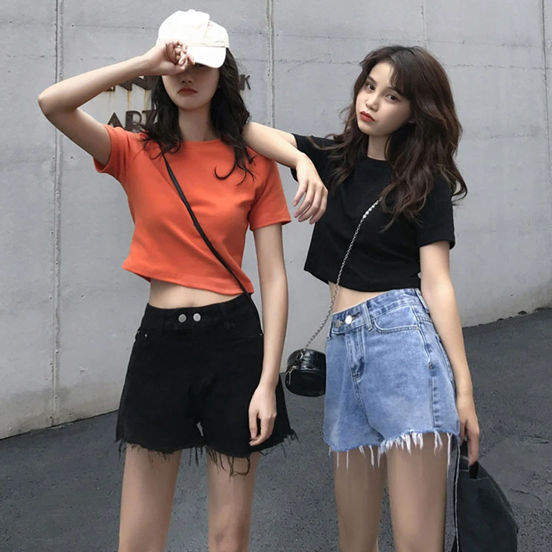 短袖T恤女短款露脐2022新款夏潮ins高腰修身百搭纯色洋气上衣