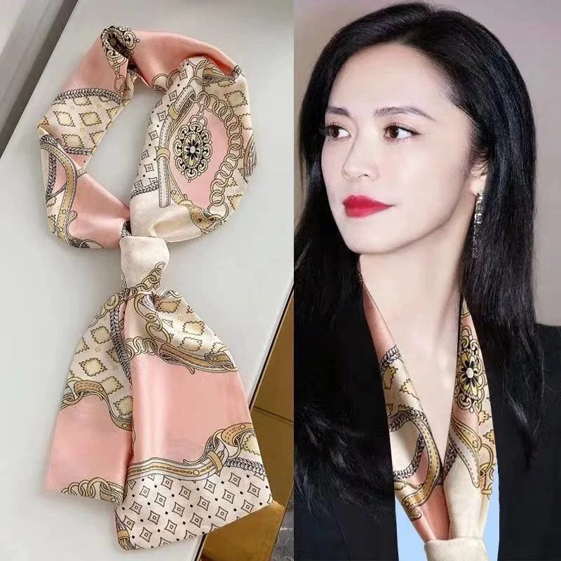 时尚百搭缎面丝巾女士围脖长条丝巾
