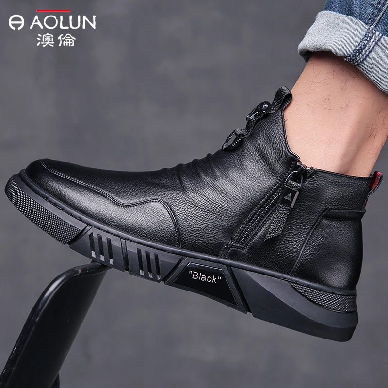 aolun/澳伦高帮鞋男冬鞋潮保暖加绒韩版潮流百搭马丁靴棉鞋短靴男