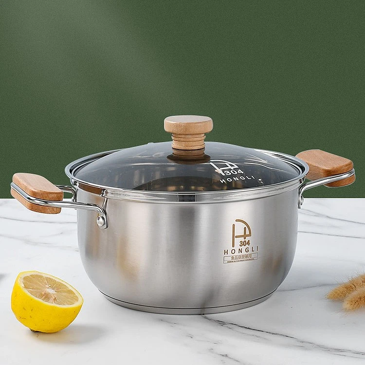 宏利304不锈钢汤锅加厚加高可视家用大容量易清洗煮粥日式复底锅
