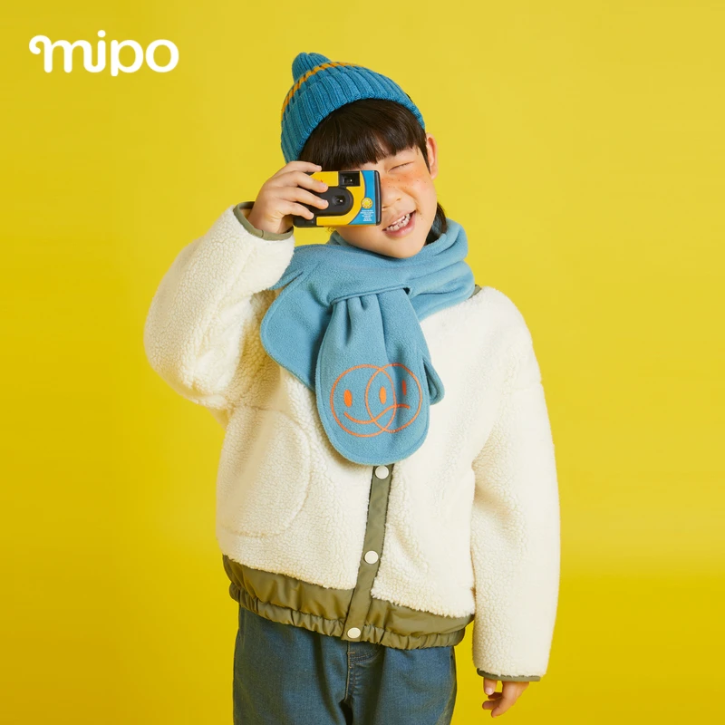 mipo儿童毛绒大童圆领通用外套秋冬季外套保暖加厚童装时尚百搭