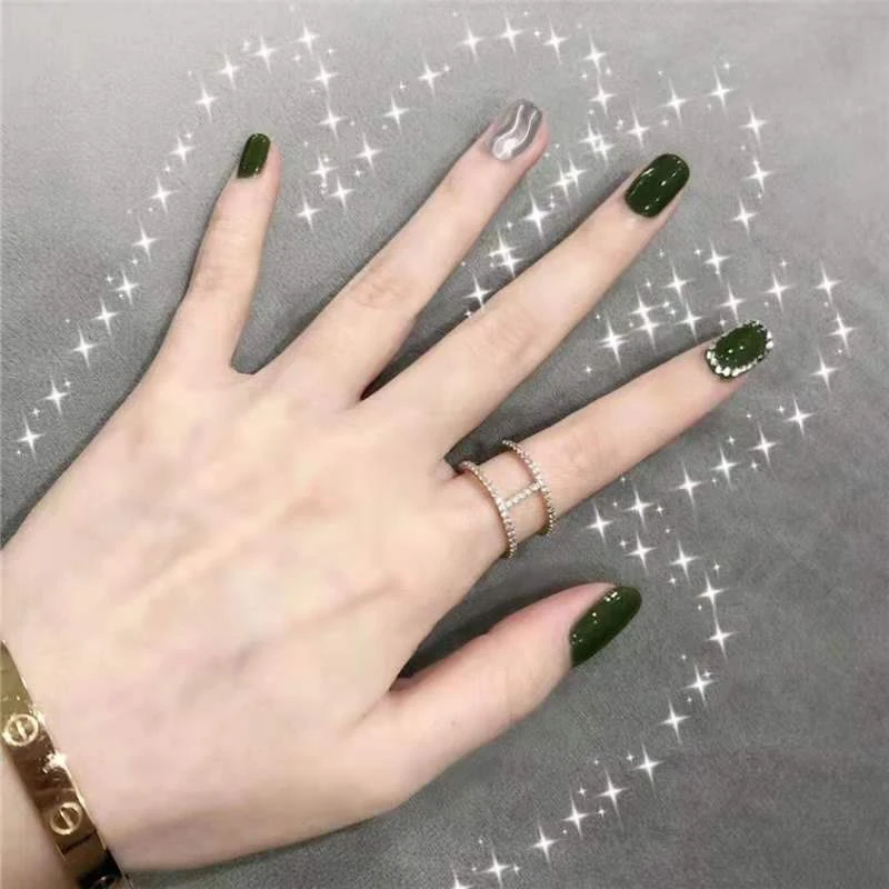 【短款】绿色水波纹显白成品穿戴美甲指甲贴片137