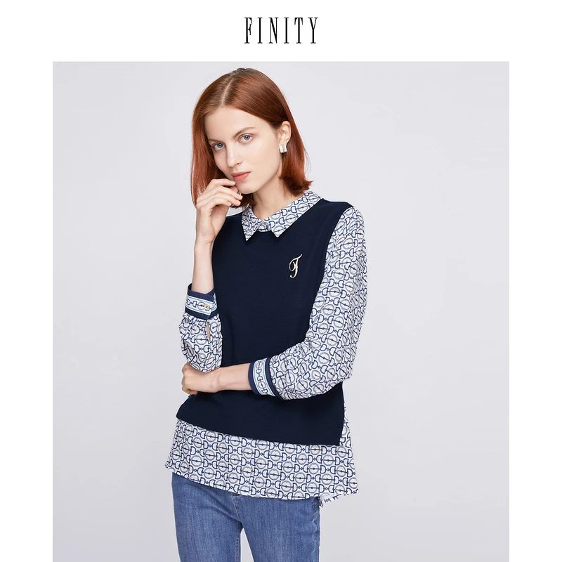 【亚聚专属】FINITY 假两件新款衬衫拼接显瘦休闲时尚 F21V1C11T5