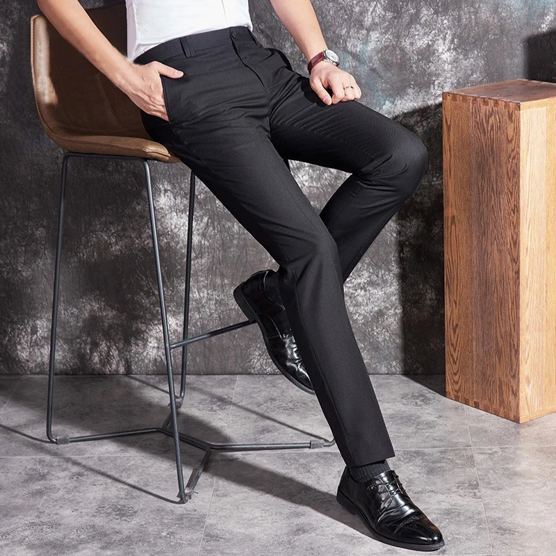西裤男商务正装修身黑色坠感西服裤子男士职业西装裤直筒免烫春夏