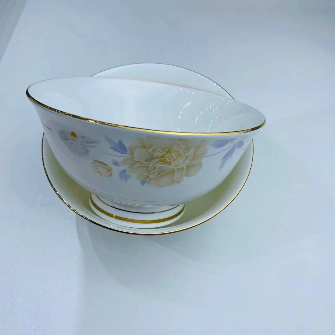 翔婷陶瓷景德镇金边餐具骨瓷饭碗盘轻奢高脚防烫餐具乔迁碗家用