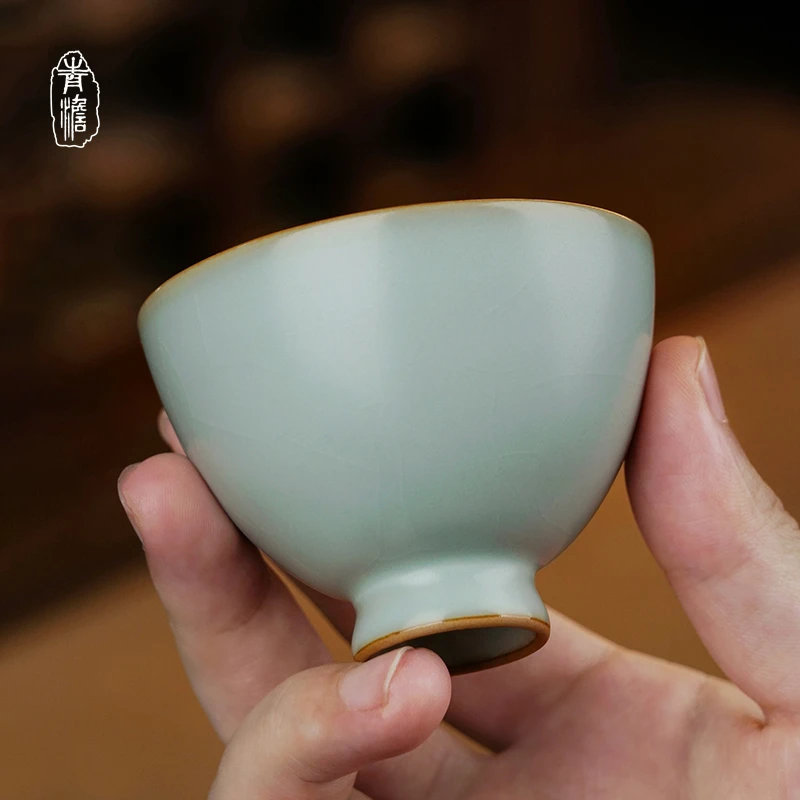 青澹合欢杯60ml 景德镇汝窑手工主人杯复古家用茶杯礼品茶具