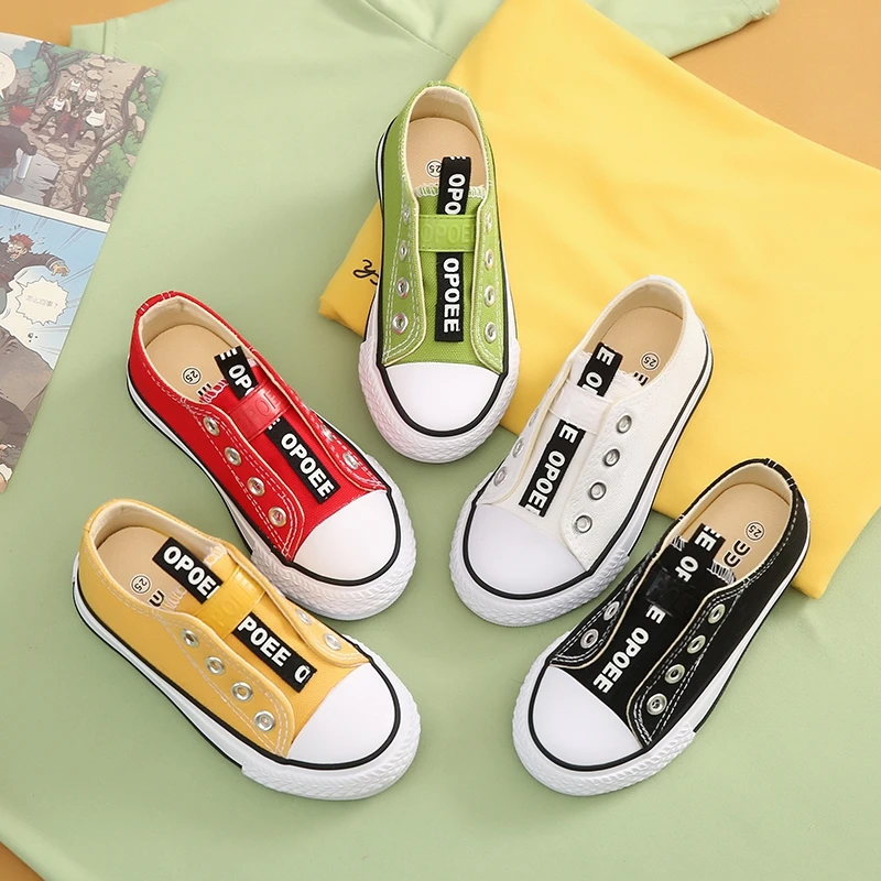 儿童帆布鞋春秋款韩版低帮套脚休闲单鞋纯色经典软底男童女童鞋子