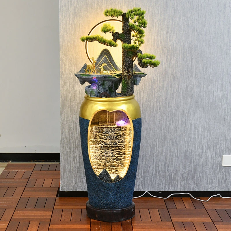 新中式祥瑞瓶流水落地摆件客厅茶室餐厅办公室酒店会所玄关景观