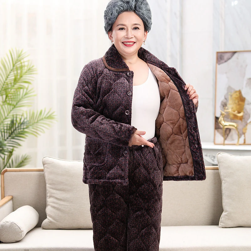 冬季奶奶睡衣套装60岁80老年妈妈老太太加厚加绒家居服女